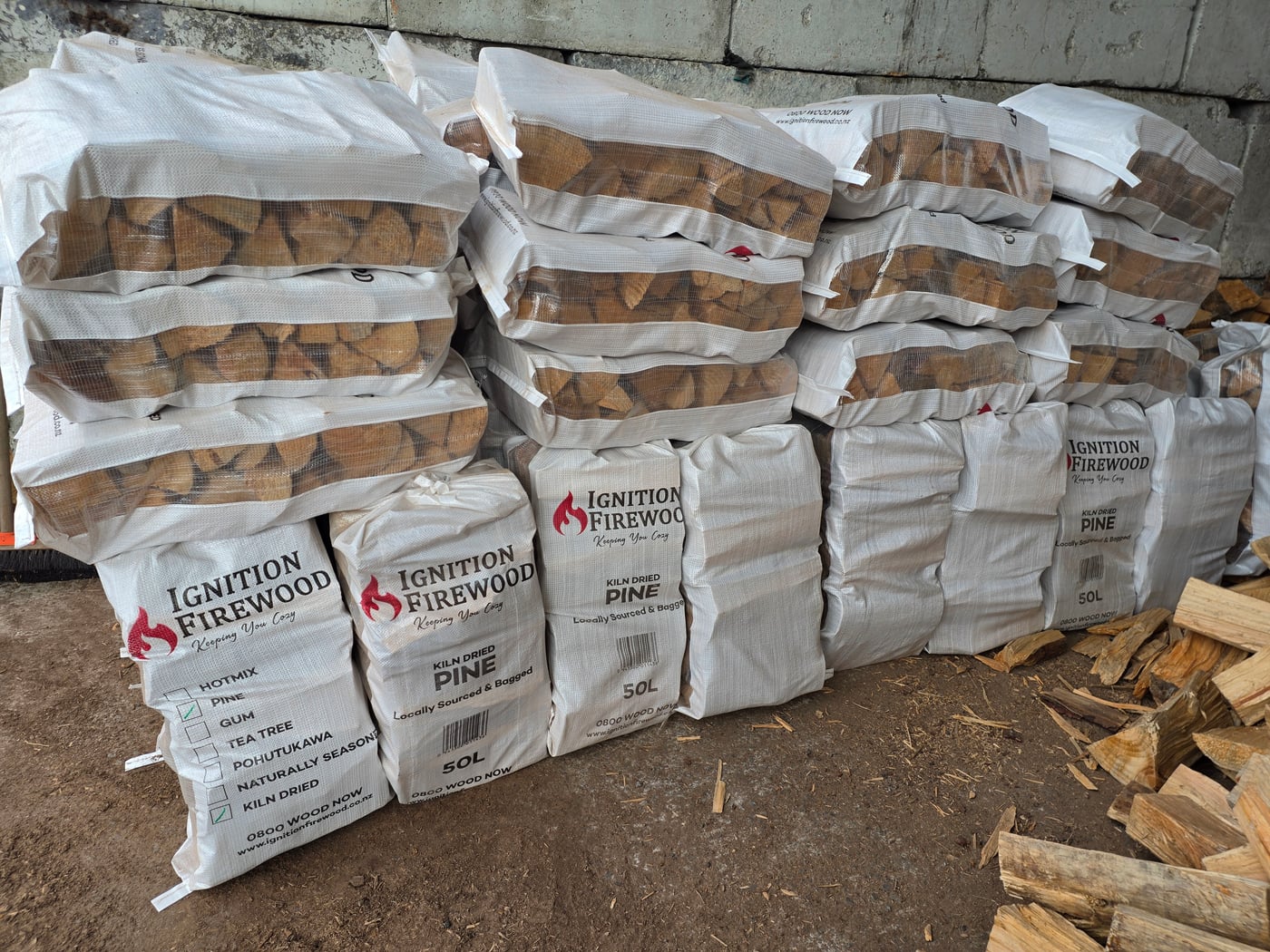 Ignition branded bags of firewood